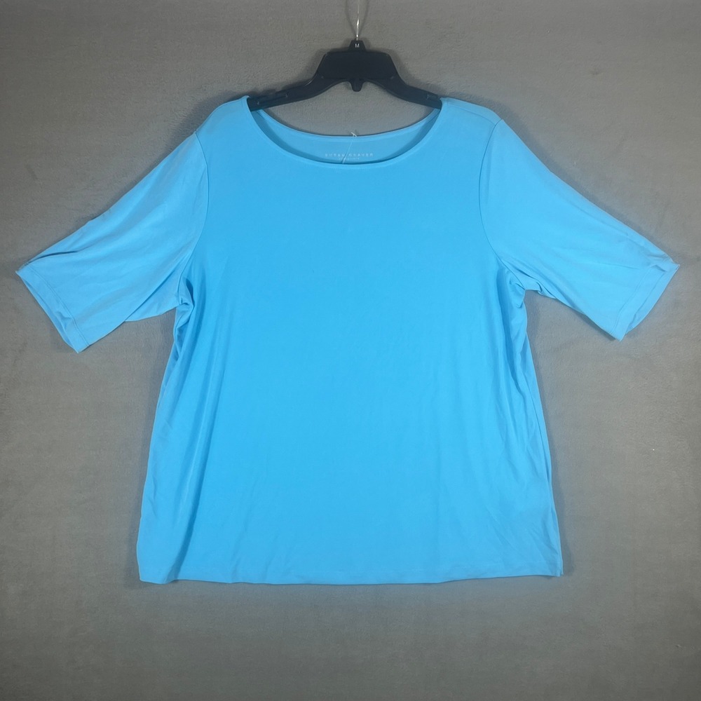 Susan Graver Womens Top XL Blue Solid Regular Short Sleeve Scoop Neck Essentials